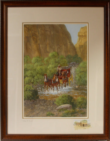 Western Water Color Painting, "Stage to Tucscn" by Ron Stewart, Ca 1970's, #1104