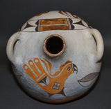 Native American Laguna Poly chrome Pottery Canteen, C 1940's-1950's, by Cecilia Gaisthea, #801