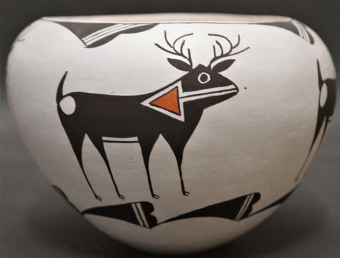 Native American, Vintage Acoma Polychrome Pottery Bowl, by Dolores Lewis, Ca 1990's, #1517 SOLD