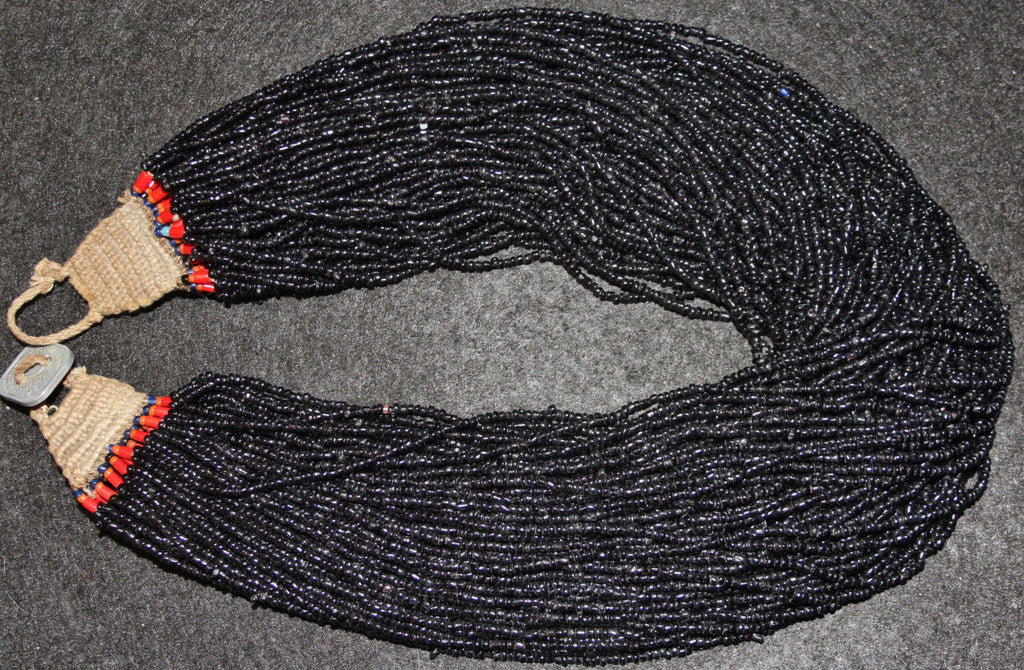 Black Bead Necklace : Authentic Naga Extra Fine Black Multistrand Glass Bead Necklace #583