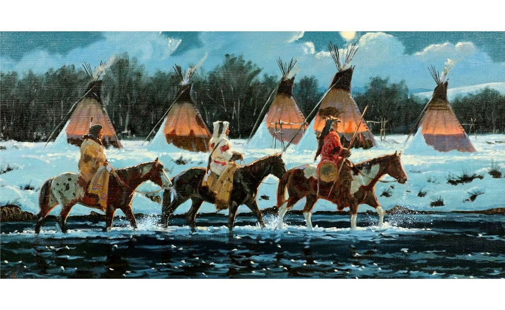 Indian Painting : Ron Stewart Oil Painting, Original Painting, "Silent Return" Signed Ron Stewart, Ron Stewart Western Art, Ron Stewart Art,