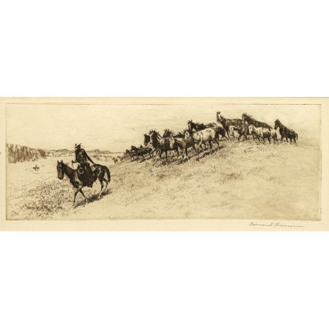 Western Artist, Santa Barbara, Edward Borein, "Saddle Bunch", Etching, Signed Lower Right Margin, #51 the Etchings of Edward Borein #87