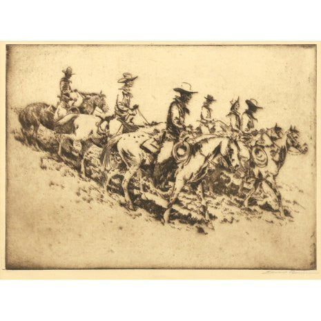 Western Artist, Edward Borein Etching, "Cowboys", Signed lower right Margin, Edward Borein, #34 the Etchings of Edward Borein, #86