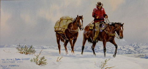 Western Artist: Ron Stewart, Water Color Painting, "Packing Memories", CA 1977, #724