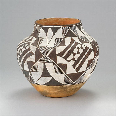 Large Pottery: Very Good Acoma Pottery Jar, Brown and White Geometric Pattern, Ca 1940, #757 Sold Out