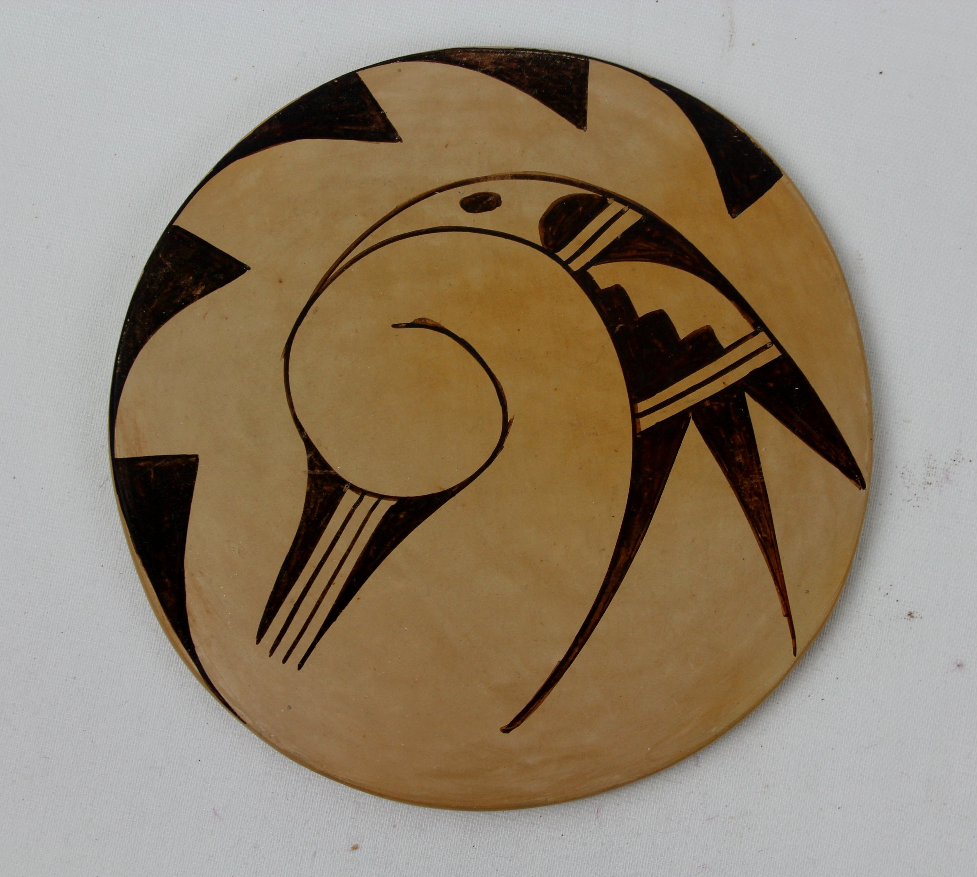 Native American, Vintage Hopi Pottery Tile with Rain Bird, Ca 1940's, #1209  Sold