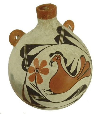 Ceramic red and black bottle with geometric designs on white background / Native  American; Acoma - Gilcrease Museum