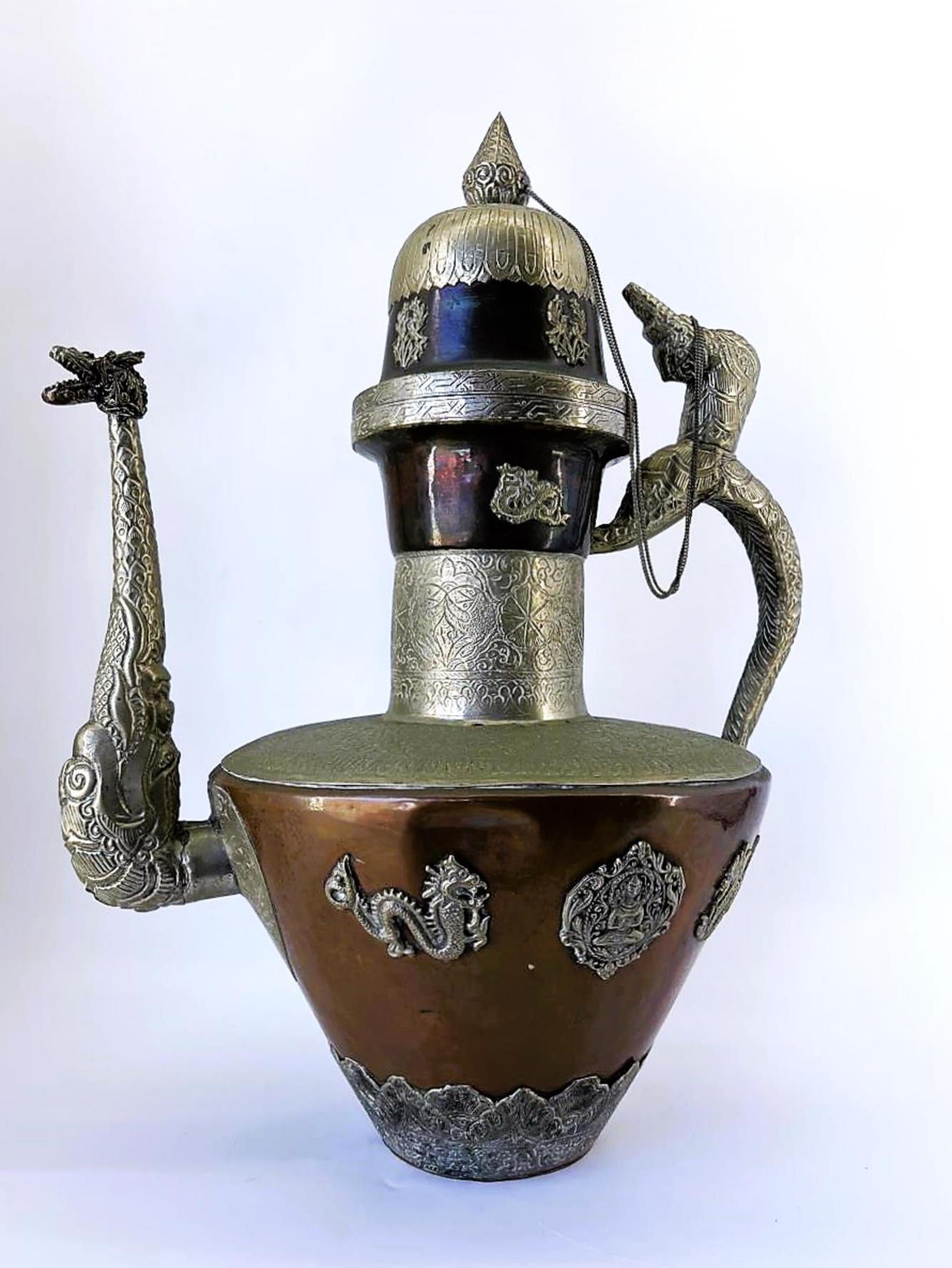 Very Large Vintage Copper/Brass Tibetan Tea Pot, , Ca 1960's , #1745